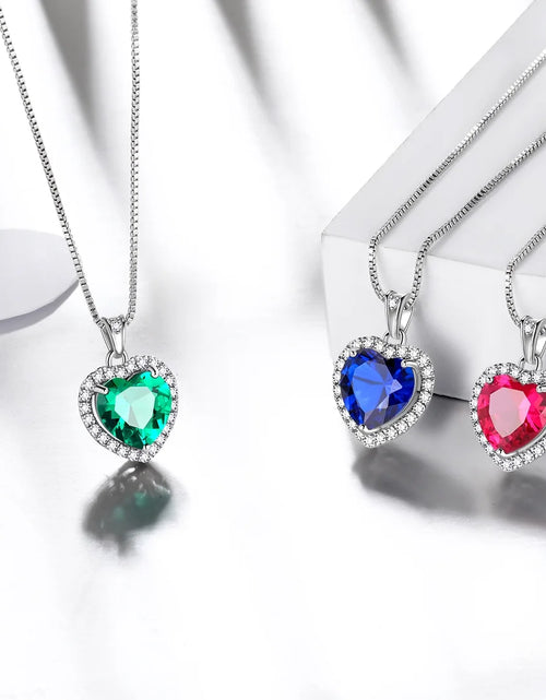 Load image into Gallery viewer, September Birthstone Necklace for Women, Blue Heart Necklace Sapphire Crystal CZ 925 Sterling Silver Necklaces Pendant Jewelry Girls Birthday Valentine&#39;S Day Gifts
