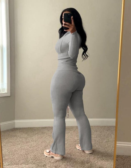 Load image into Gallery viewer, Usboutique Women&#39;s Chic 2-Piece Sweatsuit - Yellow Zip-Up Hoodie with Pockets and Flare Yoga Pants, Trendy Lounge Set for Casual Fall/Winter Wear, Athleisure Apparel
