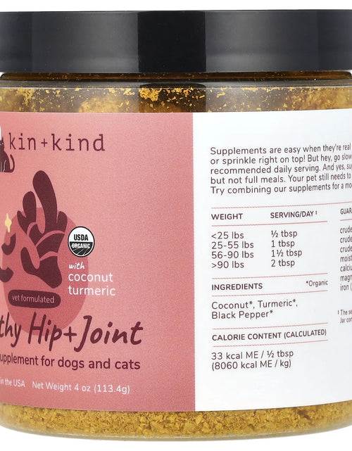 Load image into Gallery viewer, Organic Hip &amp; Joint Supplement for Dogs &amp; Cats - Vet Formulated with Turmeric, Black Pepper &amp; Coconut - Natural Supplement for Dog &amp; Cat Joint Support &amp; Health - Made in USA

