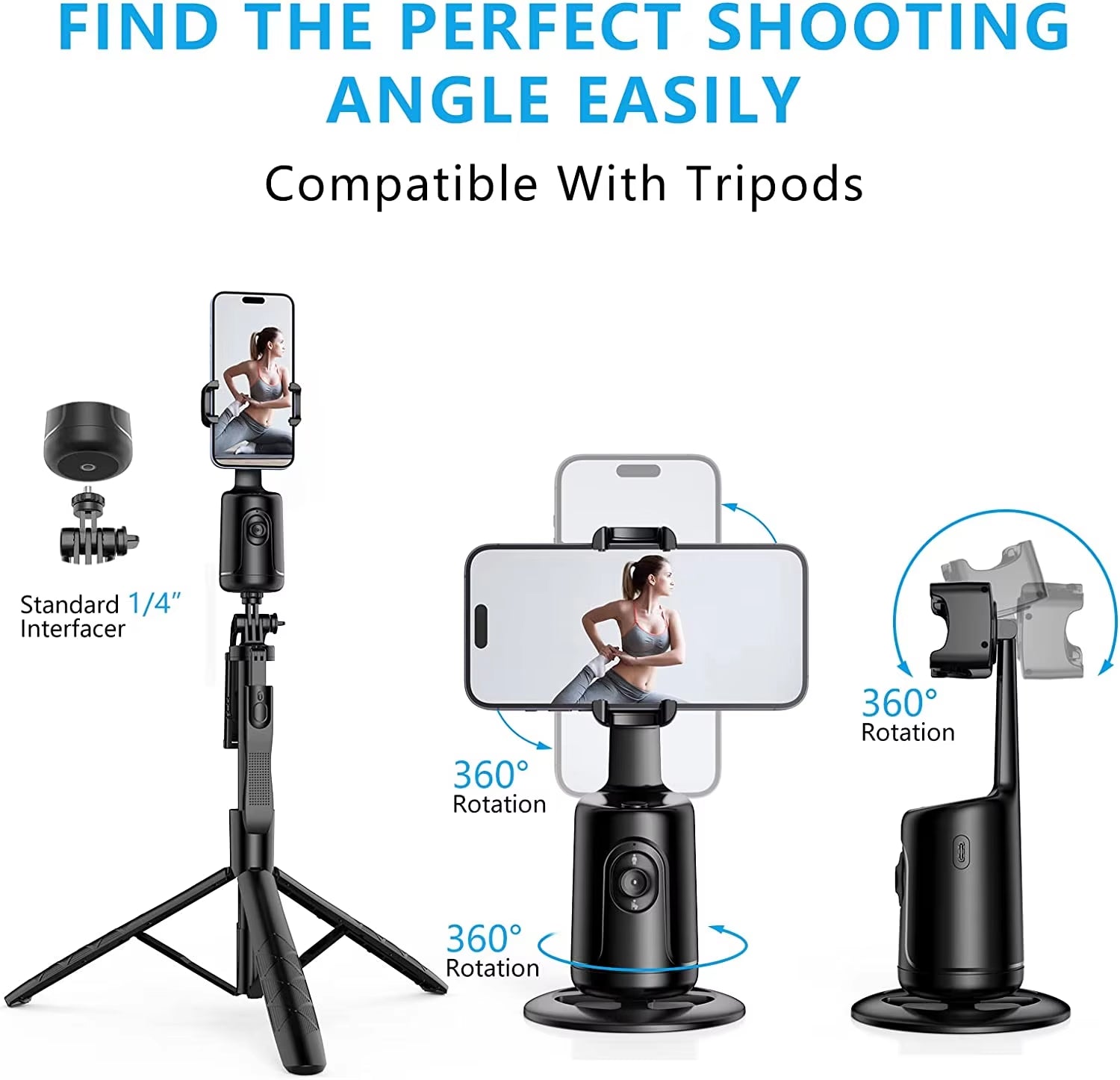 Auto Tracking Gimbal Stabilizer with AI Camera Recognition for Body and Face Tracking, 360° Rotation, Intelligent Follow, and Live Streaming Phone Mount