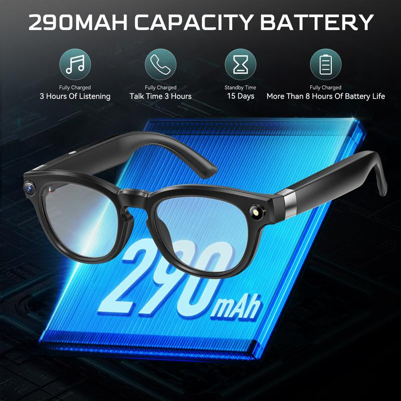 AI Smart Glasses with 1080P HD Camera, Real-Time AI Translation, and Open-Ear Bluetooth Speaker for Men and Women