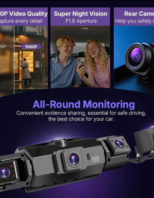 Load image into Gallery viewer, Dual Full HD Dash Camera with Front and Rear Coverage, Built-In WiFi, 64GB Card, 4&quot; IPS Screen, Enhanced Night Vision, HDR, App Control, and 24-Hour Parking Monitoring
