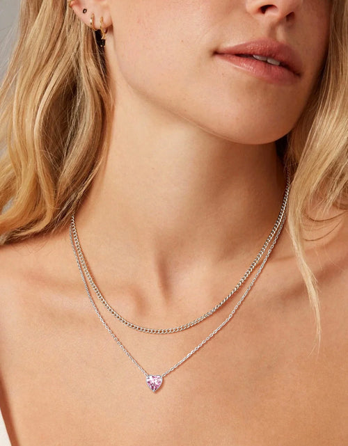 Load image into Gallery viewer, Women 925 Sterling Silver Birthstone Love Heart Necklace, Birthday Valentines Gift

