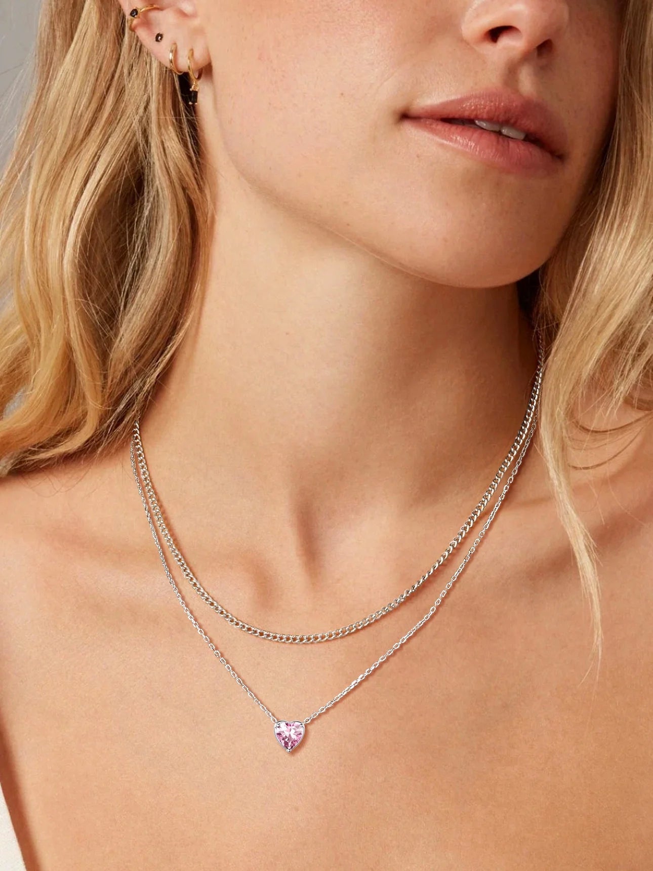 Women 925 Sterling Silver Birthstone Love Heart Necklace, Birthday Valentines Gift