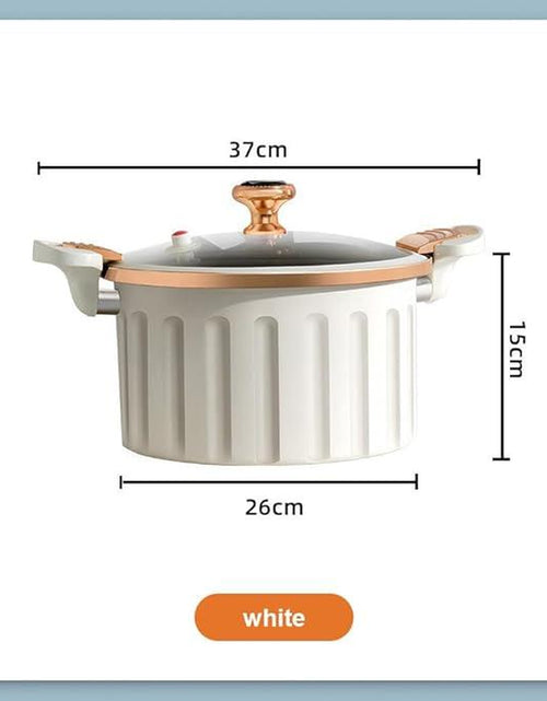 Load image into Gallery viewer, Non-Stick Enamel Micro Pressure Cooker - 2.11 Gallon Large Capacity with Push-Pull Lock for Soups and Stews - Oval Stainless Steel Cookware in White
