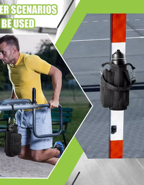 Load image into Gallery viewer, Magnetic Water Bottle Carrier with Phone Pocket and Shoulder Strap - Features 6 Built-In Magnets
