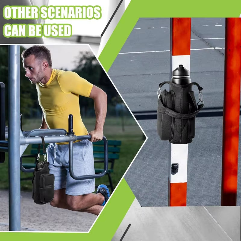 Magnetic Water Bottle Carrier with Phone Pocket and Shoulder Strap - Features 6 Built-In Magnets