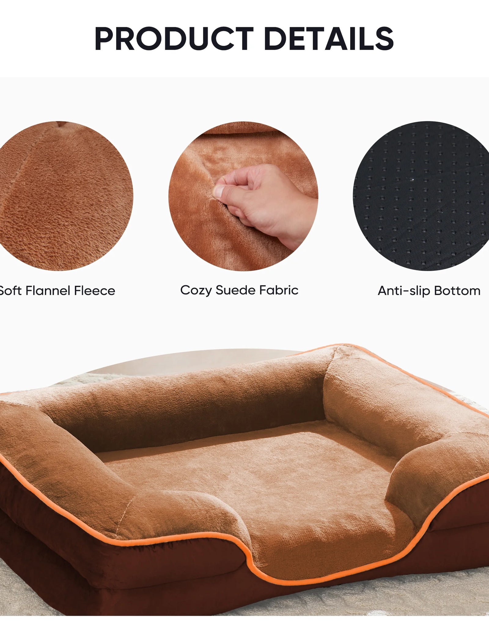 Dog Bed, 42"X32" Orthopedic Dog Sofa Bed Extra Large, Supportive Foam Pet Couch Bed with Removable Washable Cover, Brown