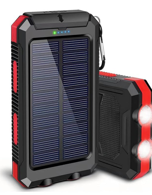 Load image into Gallery viewer, Solar-Powered Portable Charger with Dual USB Output and Flashlight, Wireless Car Charging Capability, Ideal for Travel and Electronic Devices
