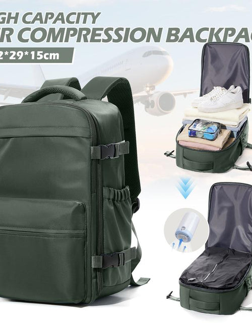 Load image into Gallery viewer, Professional Vacuum Travel Backpack with Integrated Pump for Women and Men, Flight-Approved Dimensions 18x14x8 Inches, Waterproof Compression Bag for Laptops and Leisure Activities
