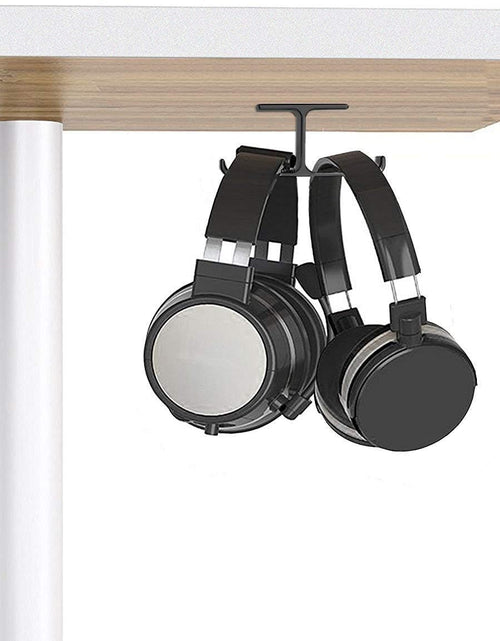 Load image into Gallery viewer, Headphone Headset Holder,  Headphones Stand Hanger Hook Aluminum Stick-On Adhesive under Desk Dual Headsets Holder Mount Gaming Accessories for All Headphones, Black
