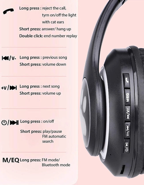 Load image into Gallery viewer, Kids Headphones, Wireless Headphones Cat Ear LED Light up Bluetooth Foldable Headphones over Ear W/Microphone for Online Distant Learning (Black) Christmas Birthday Gift for Boys
