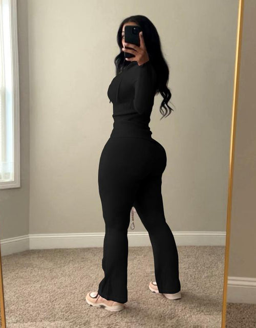 Load image into Gallery viewer, Usboutique Women&#39;s Chic 2-Piece Sweatsuit - Yellow Zip-Up Hoodie with Pockets and Flare Yoga Pants, Trendy Lounge Set for Casual Fall/Winter Wear, Athleisure Apparel
