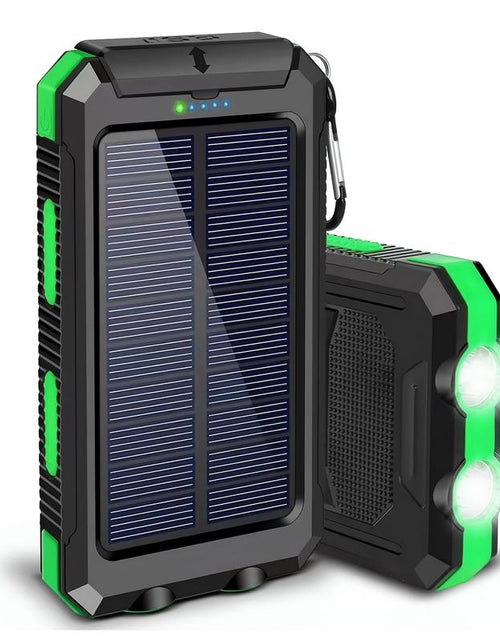 Load image into Gallery viewer, Solar-Powered Portable Charger with Dual USB Output and Flashlight, Wireless Car Charging Capability, Ideal for Travel and Electronic Devices
