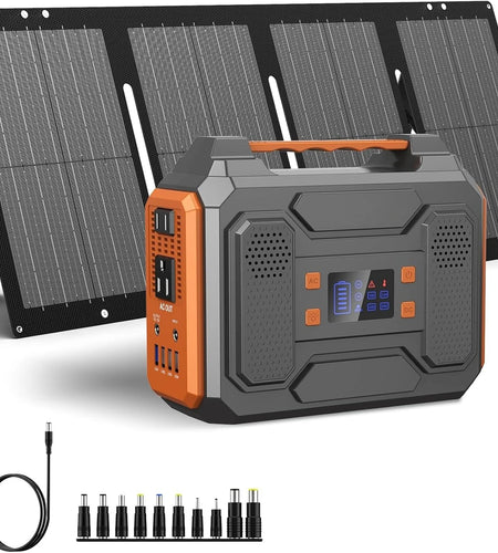 300W Portable Solar Generator with 60W Foldable Solar Panel and 280Wh Pure Sine Wave Power Station