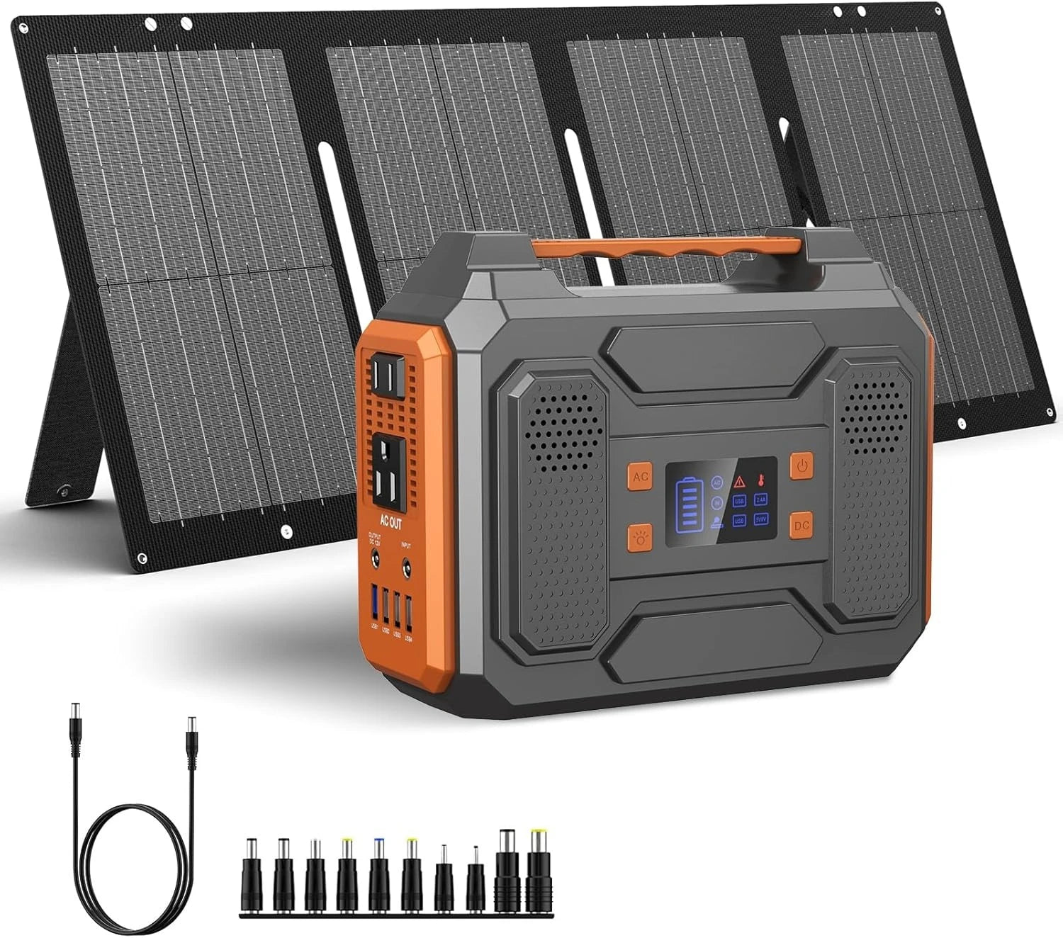 300W Portable Solar Generator with 60W Foldable Solar Panel and 280Wh Pure Sine Wave Power Station