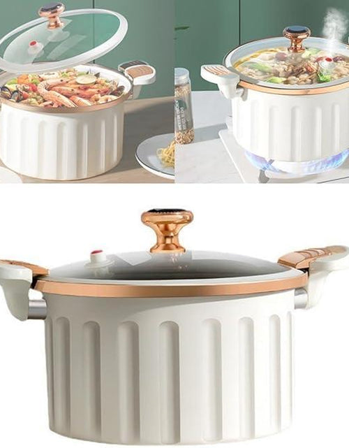 Load image into Gallery viewer, Non-Stick Enamel Micro Pressure Cooker - 2.11 Gallon Large Capacity with Push-Pull Lock for Soups and Stews - Oval Stainless Steel Cookware in White
