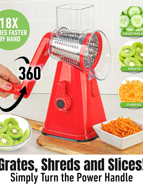 Load image into Gallery viewer, Rotary Cheese Grater Hand Crank, Stainless Steel Rotary Graters for Kitchen with 3 Blades, Vegetable Slicer, Cheese Grater with Suction Cup Base, Dishwasher Safe
