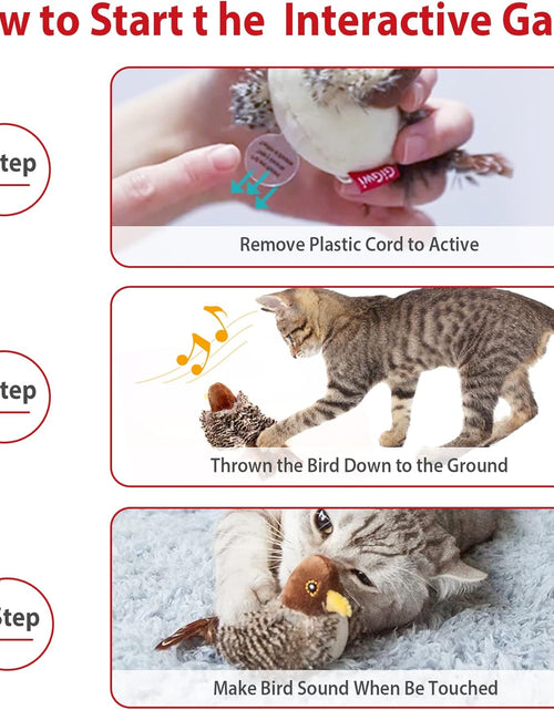 Load image into Gallery viewer, Interactive Cat Toy Squeaky, Electronic Chirpy Bird Cat Toy Feather Tail, Automatic Cat Play Squeak Toy for Boredom
