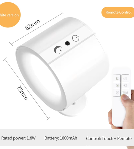 LED Wall Sconces Light Touch Control Double Head Wall Lamp 360 Rotatable 3Colors Wall Lights Wireless Night Lights for Bedroom