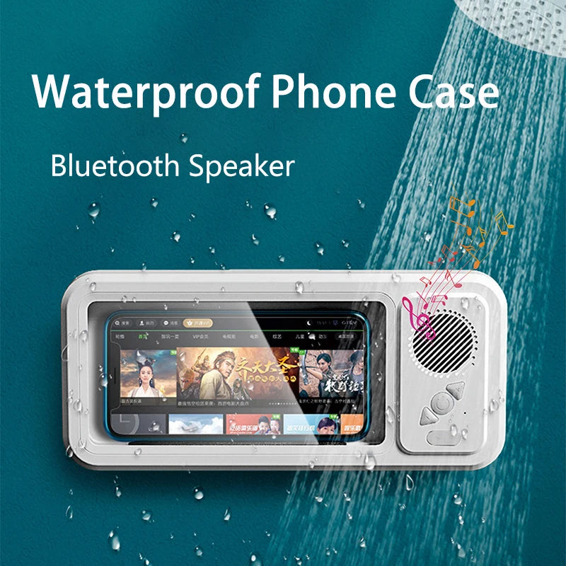 Waterproof Bathroom Phone Case with Bluetooth Speaker and Wall Mount Holder - Anti-Fog Design for Shower and Kitchen Use