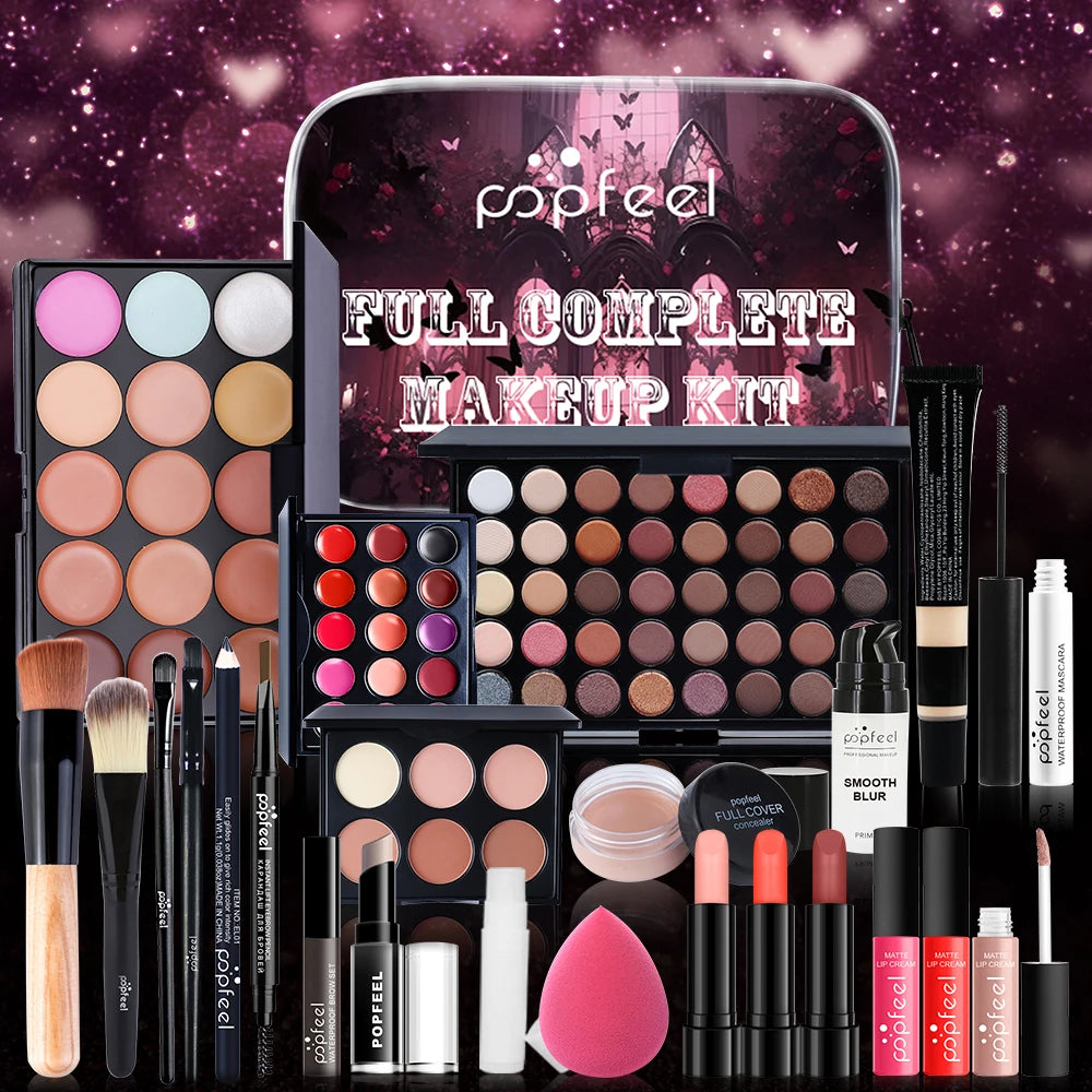 Comprehensive Makeup Set for Women and Girls, Featuring Eyeshadows, Lipsticks, Eyeliner, and Face Essentials for Effortless Glamour.