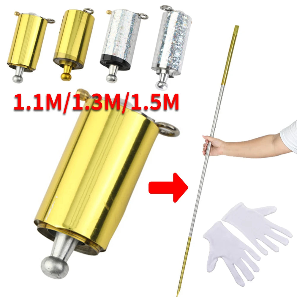 150Cm Length Appearing Cane Portable Pocket Magic Staff Steel Magic Trick Wand Telescopic Sticks Professional Funny Trick Prop