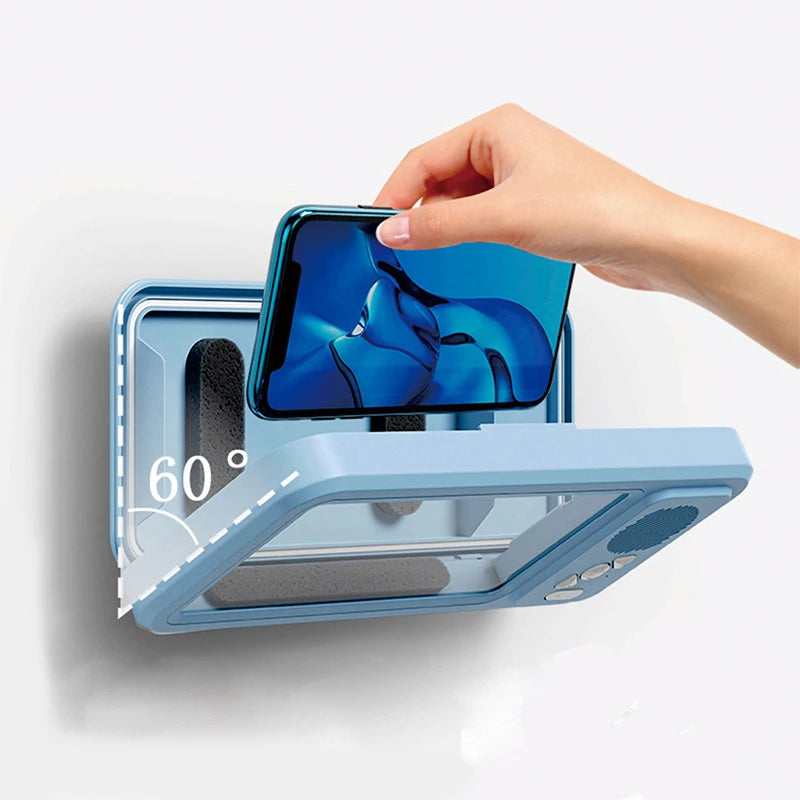 Waterproof Bathroom Phone Case with Bluetooth Speaker and Wall Mount Holder - Anti-Fog Design for Shower and Kitchen Use