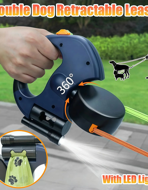 Load image into Gallery viewer, Premium 3M Retractable Double Dog Leash for Small Dogs Reflective 360 Swivel No Tangle Walking Pet Lead with LED Lights
