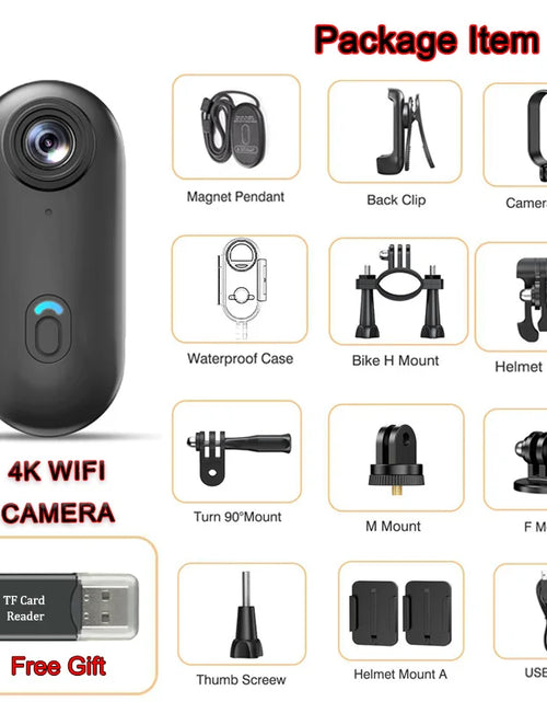 Load image into Gallery viewer, Pocket 4K Mini Camera Magnetic Wearable Cam with Waterproof Shell Wifi Bike Camera Friendly for Casual Cycling Vlog Home Use
