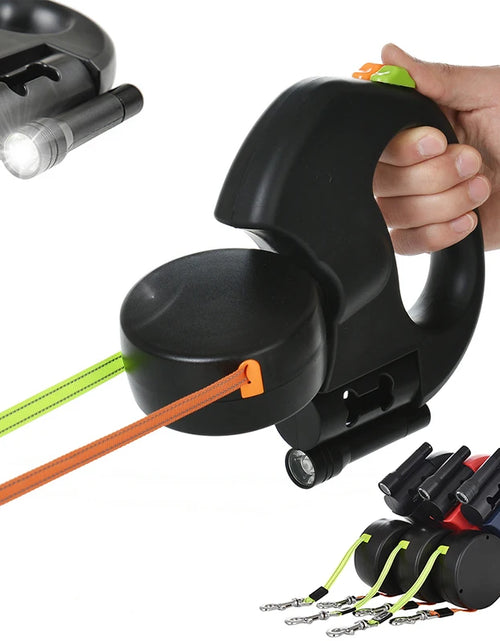 Load image into Gallery viewer, Premium 3M Retractable Double Dog Leash for Small Dogs Reflective 360 Swivel No Tangle Walking Pet Lead with LED Lights
