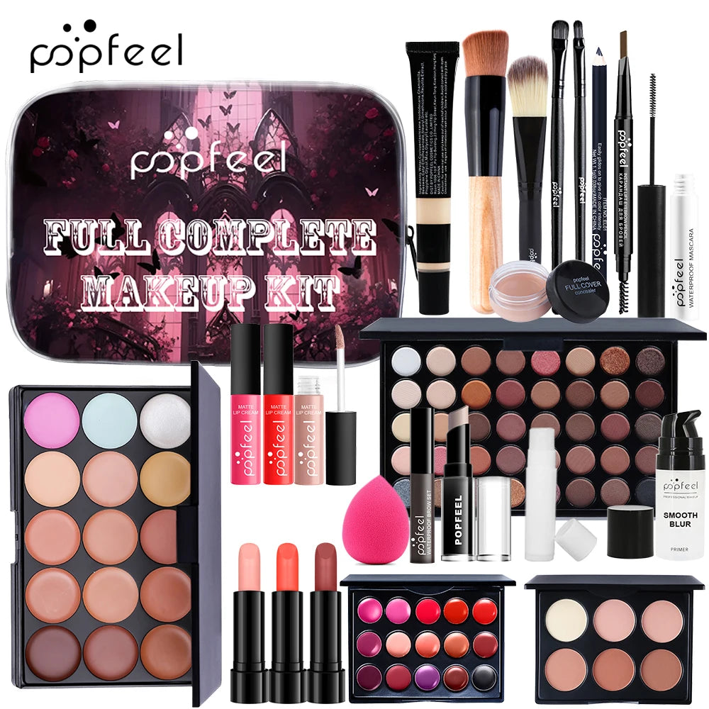 Comprehensive Makeup Set for Women and Girls, Featuring Eyeshadows, Lipsticks, Eyeliner, and Face Essentials for Effortless Glamour.