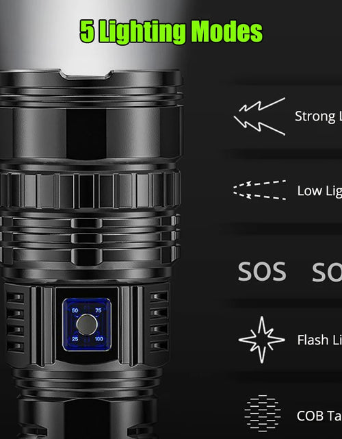 Load image into Gallery viewer, 1000W Rechargeable Emergency Spotlight with 9km Range and 990,000,000 Lumens - High-Performance Tactical LED Flashlight with 15,000mAh Battery
