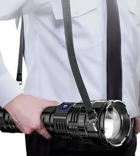 1000W Rechargeable Emergency Spotlight with 9km Range and 990,000,000 Lumens - High-Performance Tactical LED Flashlight with 15,000mAh Battery