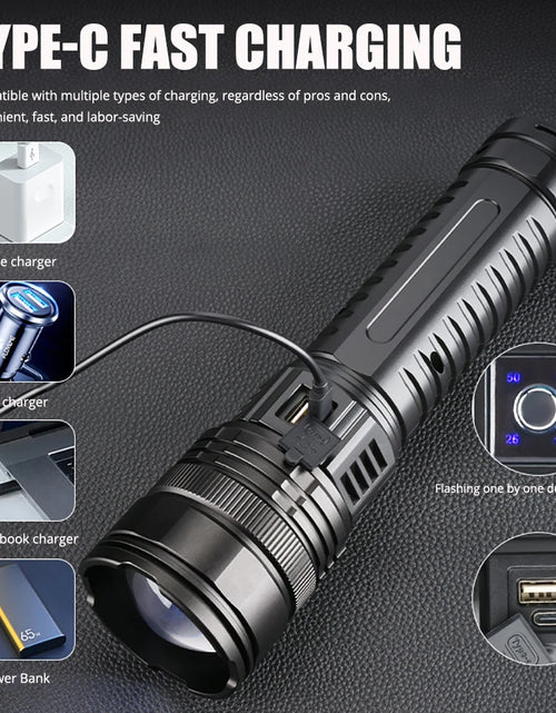 Load image into Gallery viewer, 1000W Rechargeable Emergency Spotlight with 9km Range and 990,000,000 Lumens - High-Performance Tactical LED Flashlight with 15,000mAh Battery
