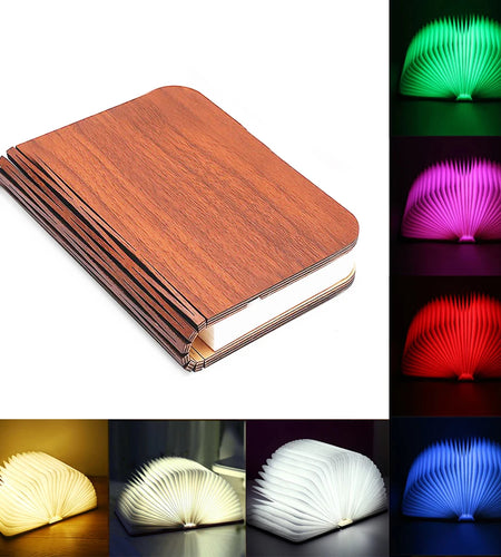 3D Wooden Foldable LED Book Night Light with 3/5 Color Options - USB Rechargeable Magnetic Desk Lamp for Bedroom and Bedside Decor