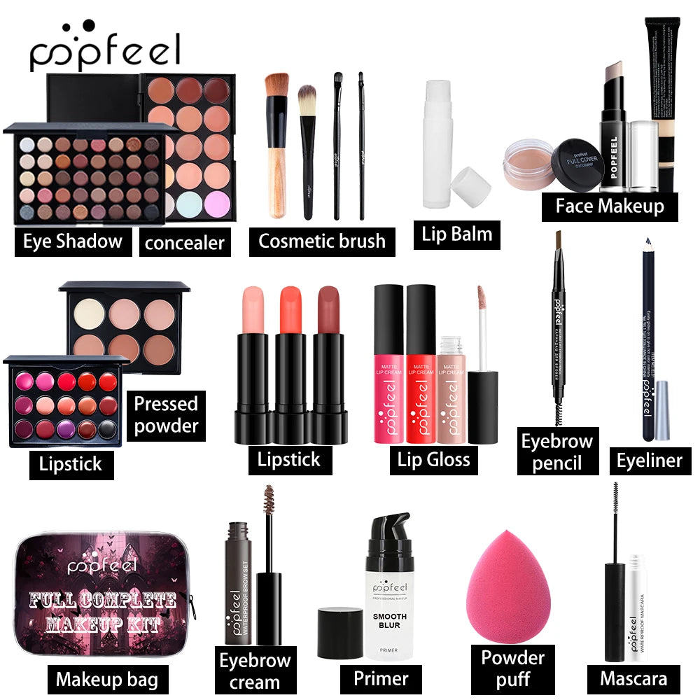 Comprehensive Makeup Set for Women and Girls, Featuring Eyeshadows, Lipsticks, Eyeliner, and Face Essentials for Effortless Glamour.