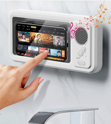 Waterproof Bathroom Phone Case with Bluetooth Speaker and Wall Mount Holder - Anti-Fog Design for Shower and Kitchen Use