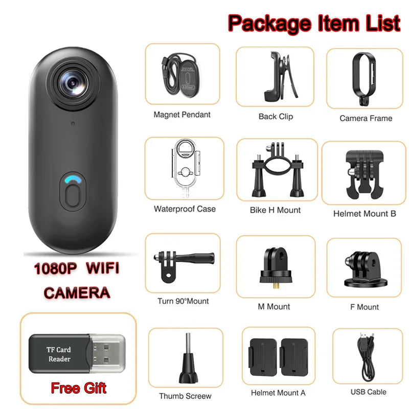Pocket 4K Mini Camera Magnetic Wearable Cam with Waterproof Shell Wifi Bike Camera Friendly for Casual Cycling Vlog Home Use