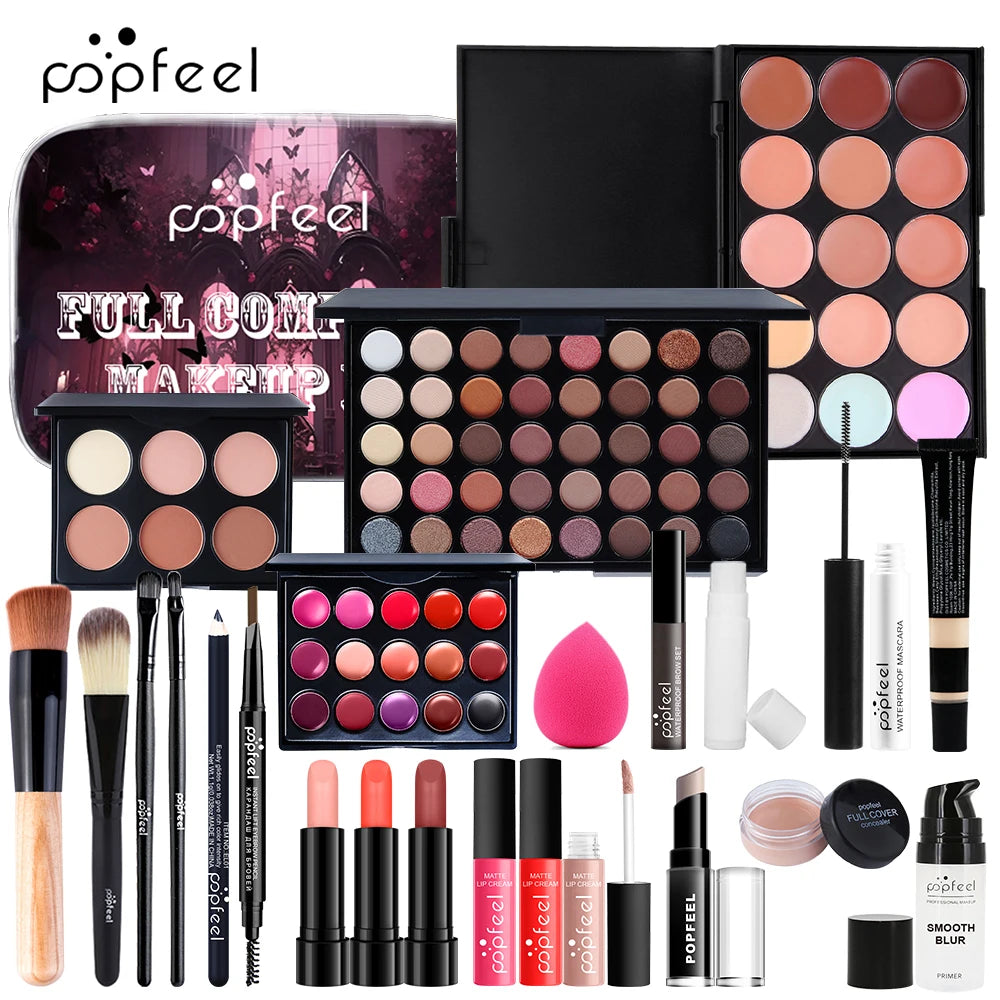 Comprehensive Makeup Set for Women and Girls, Featuring Eyeshadows, Lipsticks, Eyeliner, and Face Essentials for Effortless Glamour.