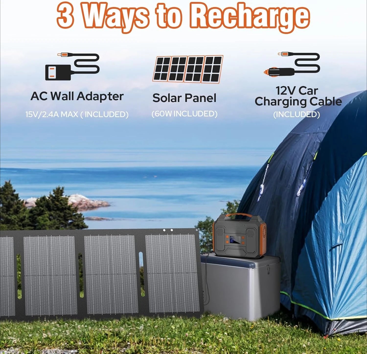 300W Portable Solar Generator with 60W Foldable Solar Panel and 280Wh Pure Sine Wave Power Station