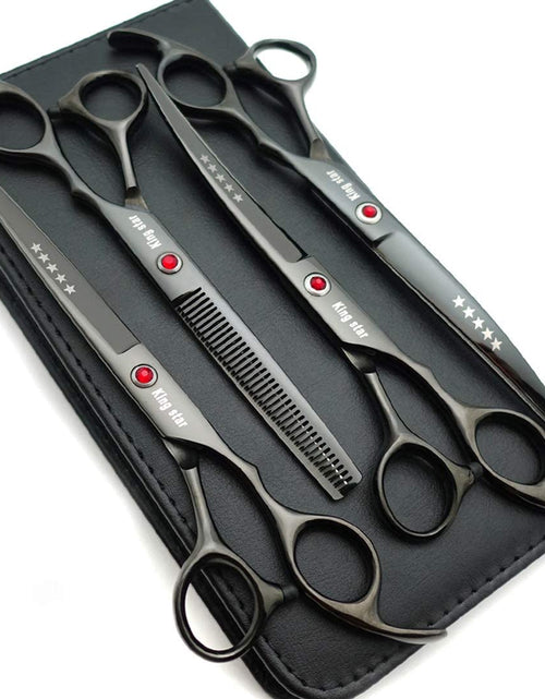 Load image into Gallery viewer, 7.0In Titanium Professional Dog Grooming Scissors Set,Straight &amp; Thinning &amp; Curved Scissors 4Pcs Set for Dog Grooming (Bright Black)
