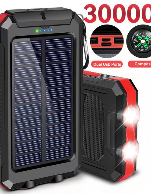 Load image into Gallery viewer, Solar-Powered Portable Charger with Dual USB Output and Flashlight, Wireless Car Charging Capability, Ideal for Travel and Electronic Devices

