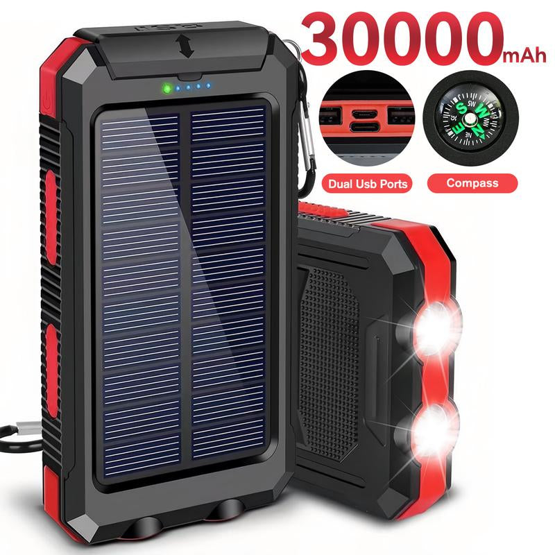 Solar-Powered Portable Charger with Dual USB Output and Flashlight, Wireless Car Charging Capability, Ideal for Travel and Electronic Devices