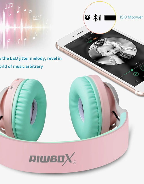 Load image into Gallery viewer, WT-7S Bluetooth Headphones Light Up, Foldable Stero Wireless Headset with Microphone and Volume Control for Pc/Cell Phones/Tv/Ipad (Pink Green)
