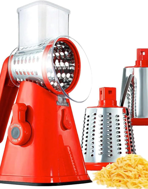 Load image into Gallery viewer, Rotary Cheese Grater Hand Crank, Stainless Steel Rotary Graters for Kitchen with 3 Blades, Vegetable Slicer, Cheese Grater with Suction Cup Base, Dishwasher Safe
