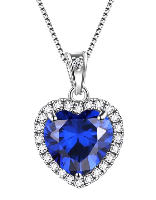 Load image into Gallery viewer, September Birthstone Necklace for Women, Blue Heart Necklace Sapphire Crystal CZ 925 Sterling Silver Necklaces Pendant Jewelry Girls Birthday Valentine&#39;S Day Gifts

