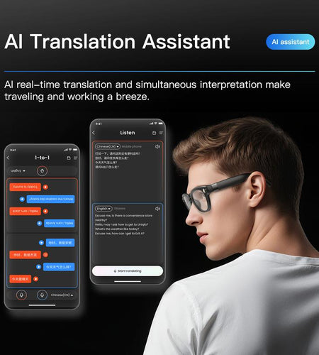 AI Smart Glasses with 1080P HD Camera, Real-Time AI Translation, and Open-Ear Bluetooth Speaker for Men and Women