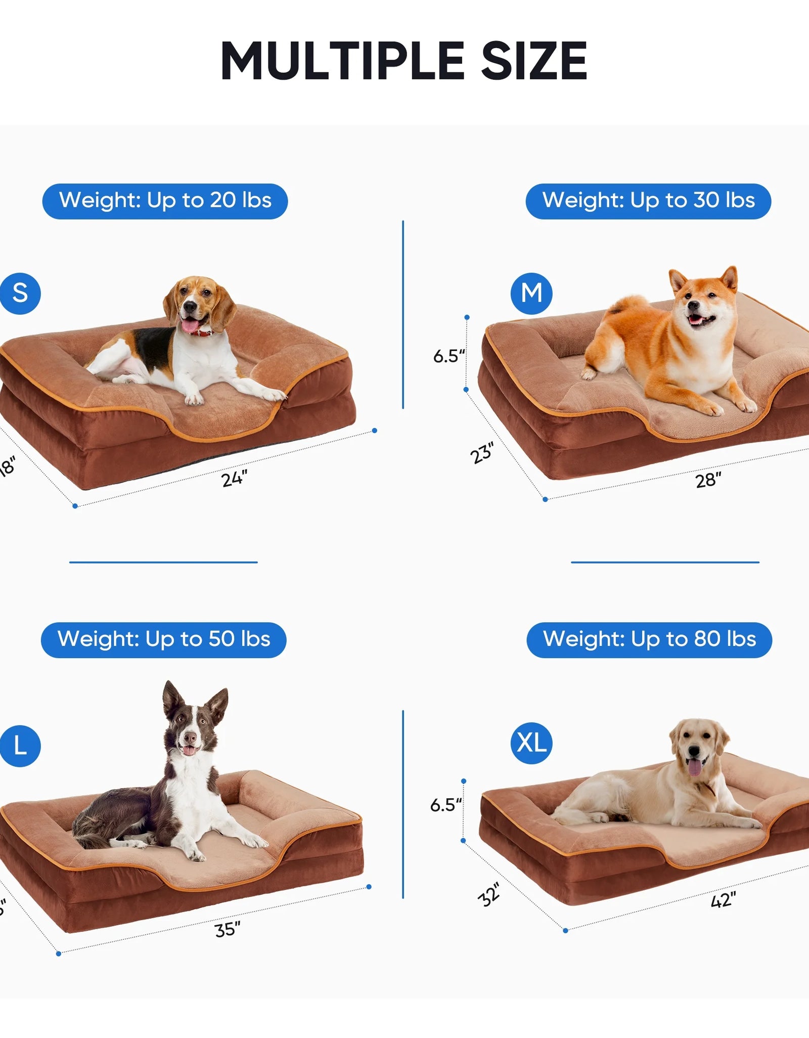 Dog Bed, 42"X32" Orthopedic Dog Sofa Bed Extra Large, Supportive Foam Pet Couch Bed with Removable Washable Cover, Brown