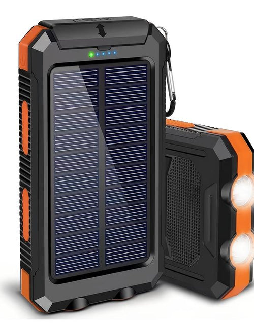 Load image into Gallery viewer, Solar-Powered Portable Charger with Dual USB Output and Flashlight, Wireless Car Charging Capability, Ideal for Travel and Electronic Devices
